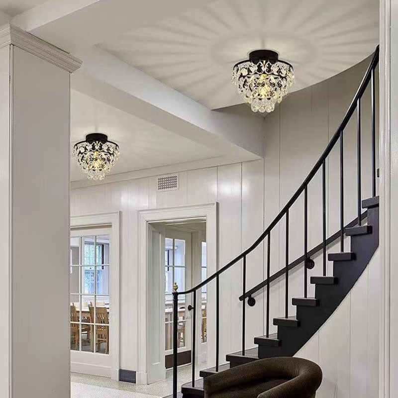 Lustre semi-encastré moderne de luxe en forme de cône rond avec cristaux et 1 lumière pour salon 