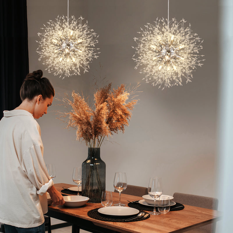 Contemporain Scandinave Sphérique Branche Flocon de Neige Matériel Acier Inoxydable Cristal 9/12 Lustre Pour Salon 
