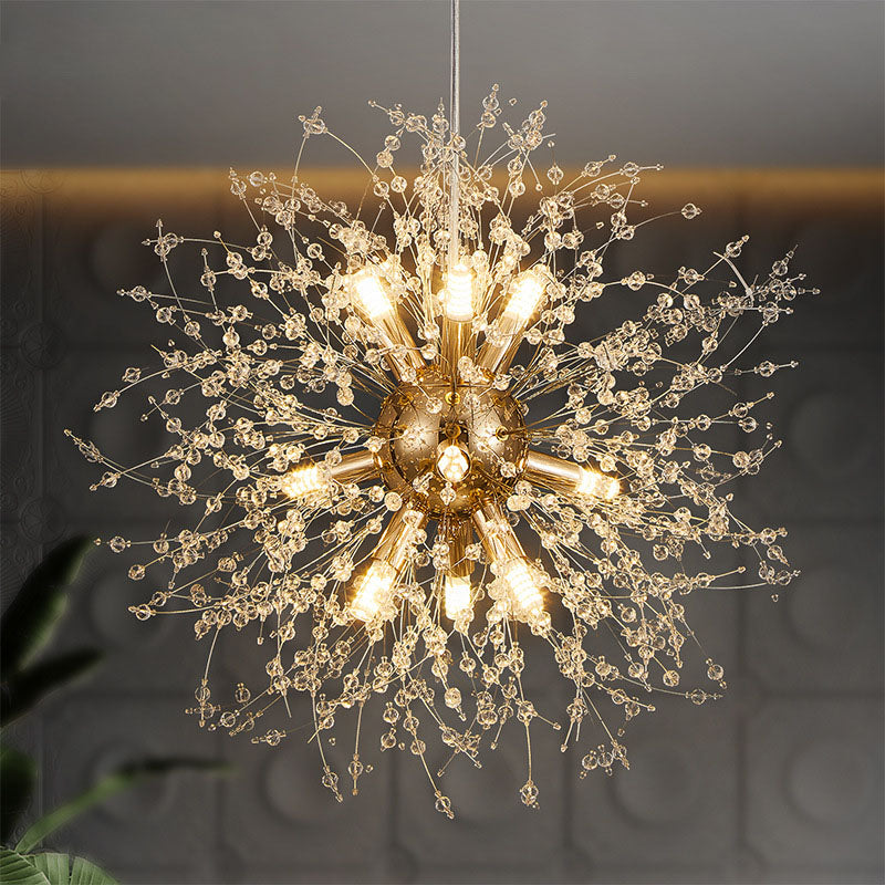 Contemporain Scandinave Sphérique Branche Flocon de Neige Matériel Acier Inoxydable Cristal 9/12 Lustre Pour Salon 