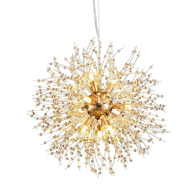 Contemporain Scandinave Sphérique Branche Flocon de Neige Matériel Acier Inoxydable Cristal 9/12 Lustre Pour Salon 