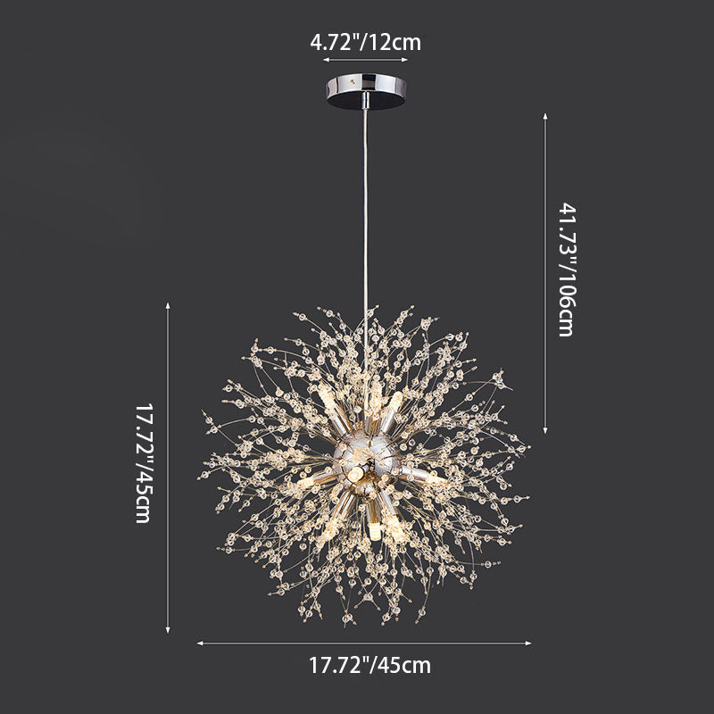 Contemporain Scandinave Sphérique Branche Flocon de Neige Matériel Acier Inoxydable Cristal 9/12 Lustre Pour Salon 