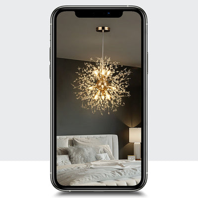 Contemporain Scandinave Sphérique Branche Flocon de Neige Matériel Acier Inoxydable Cristal 9/12 Lustre Pour Salon 
