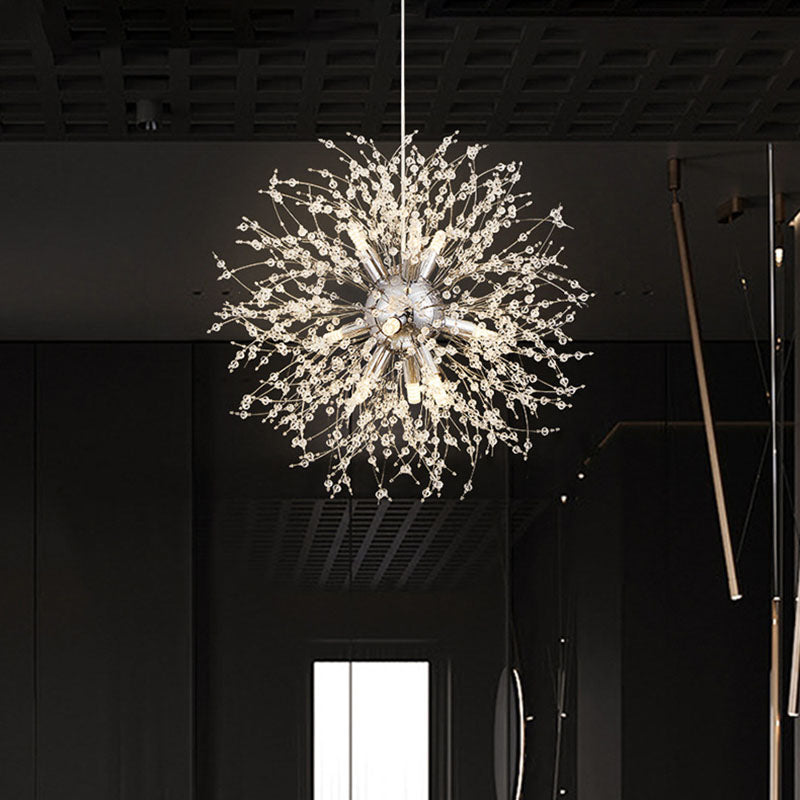 Contemporain Scandinave Sphérique Branche Flocon de Neige Matériel Acier Inoxydable Cristal 9/12 Lustre Pour Salon 