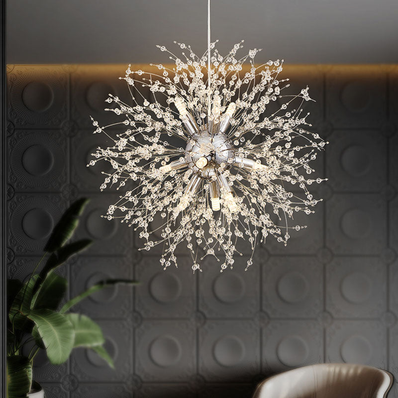 Contemporain Scandinave Sphérique Branche Flocon de Neige Matériel Acier Inoxydable Cristal 9/12 Lustre Pour Salon 