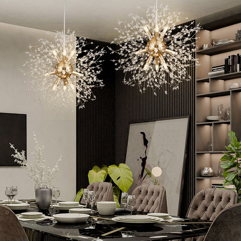 Contemporain Scandinave Sphérique Branche Flocon de Neige Matériel Acier Inoxydable Cristal 9/12 Lustre Pour Salon 