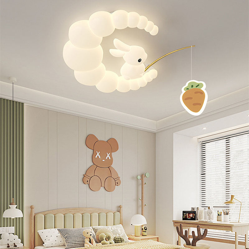 Zeitgenössische kreative Cartoon-Kinder Kaninchen Karotte Wolke Eisen Acryl LED Deckenleuchte für Schlafzimmer 