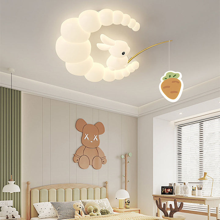 Zeitgenössische kreative Cartoon-Kinder Kaninchen Karotte Wolke Eisen Acryl LED Deckenleuchte für Schlafzimmer 