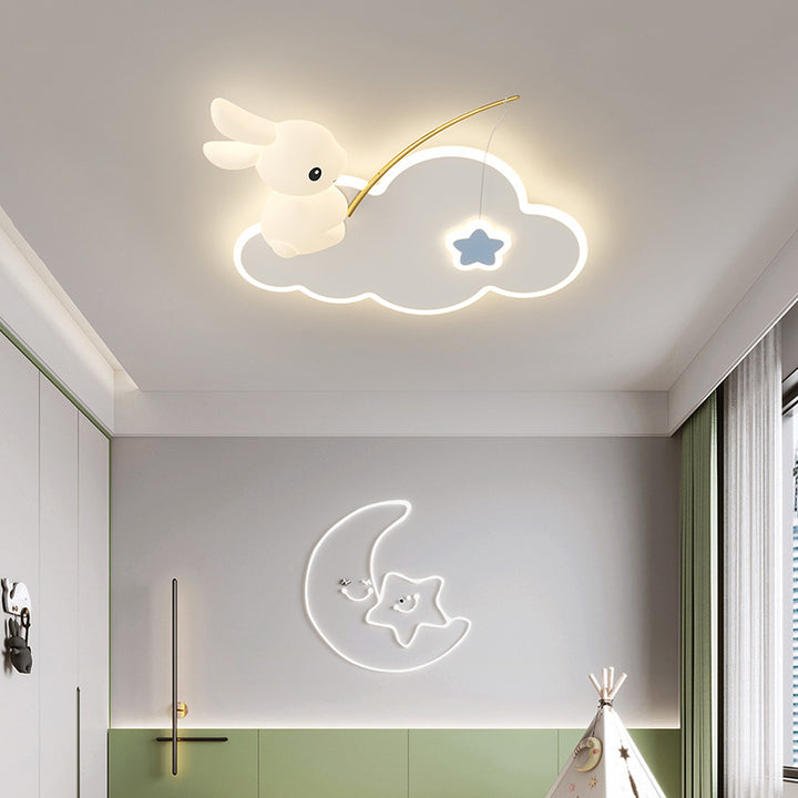 Zeitgenössische kreative Cartoon-Kinder Kaninchen Karotte Wolke Eisen Acryl LED Deckenleuchte für Schlafzimmer 