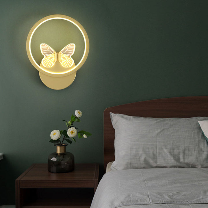 Applique murale LED en silicone en fer papillon rond carré scandinave contemporain pour chambre à coucher 