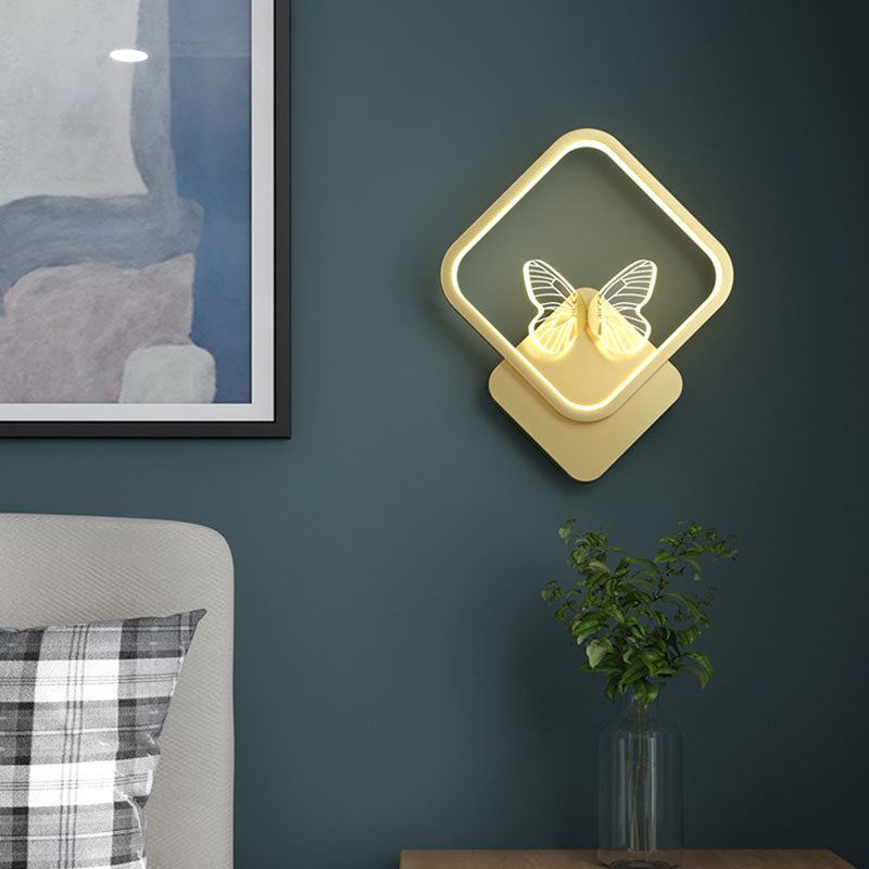 Applique murale LED en silicone en fer papillon rond carré scandinave contemporain pour chambre à coucher 