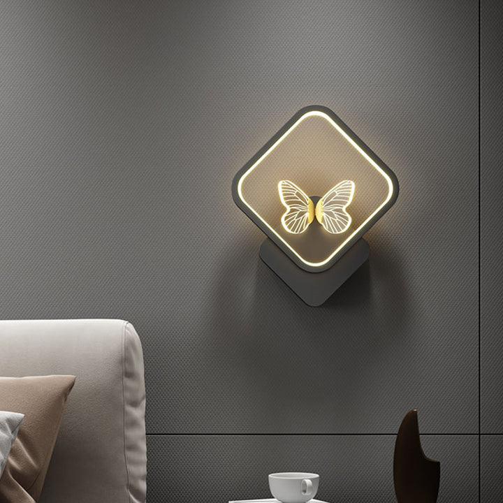 Applique murale LED en silicone en fer papillon rond carré scandinave contemporain pour chambre à coucher 