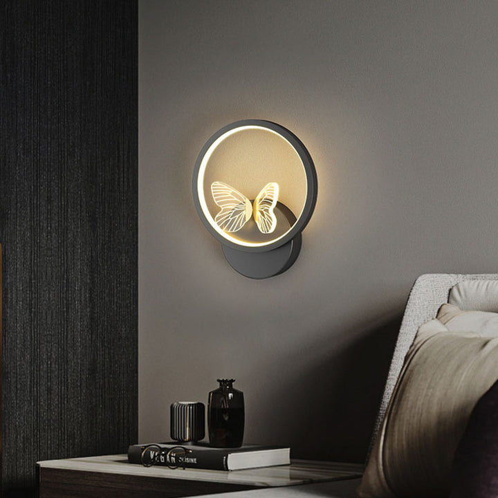 Applique murale LED en silicone en fer papillon rond carré scandinave contemporain pour chambre à coucher 