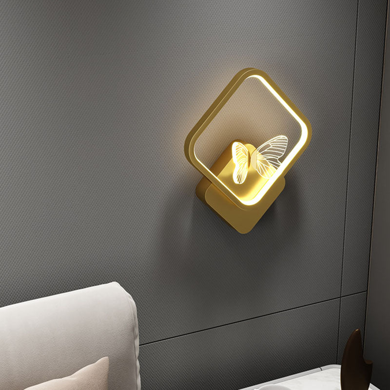 Applique murale LED en silicone en fer papillon rond carré scandinave contemporain pour chambre à coucher 