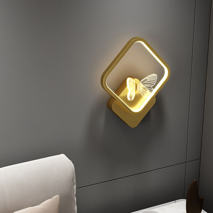 Applique murale LED en silicone en fer papillon rond carré scandinave contemporain pour chambre à coucher 