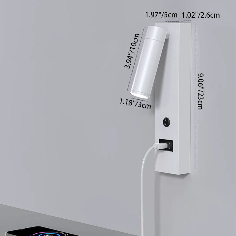 Moderne minimalistische zylinderförmige verstellbare rechteckige Basis Aluminium LED Wandleuchte für das Schlafzimmer 