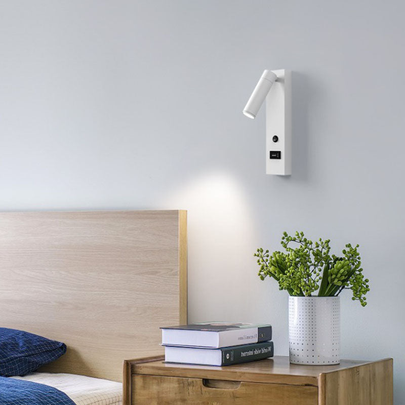 Moderne minimalistische zylinderförmige verstellbare rechteckige Basis Aluminium LED Wandleuchte für das Schlafzimmer 