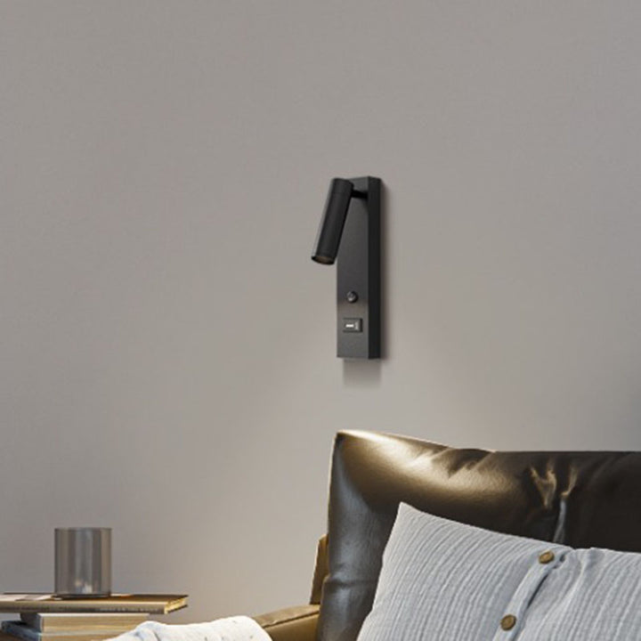 Moderne minimalistische zylinderförmige verstellbare rechteckige Basis Aluminium LED Wandleuchte für das Schlafzimmer 