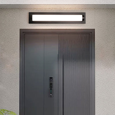 Aplique de pared LED de hierro acrílico con base rectangular cilíndrica larga escandinava contemporánea para patio exterior 