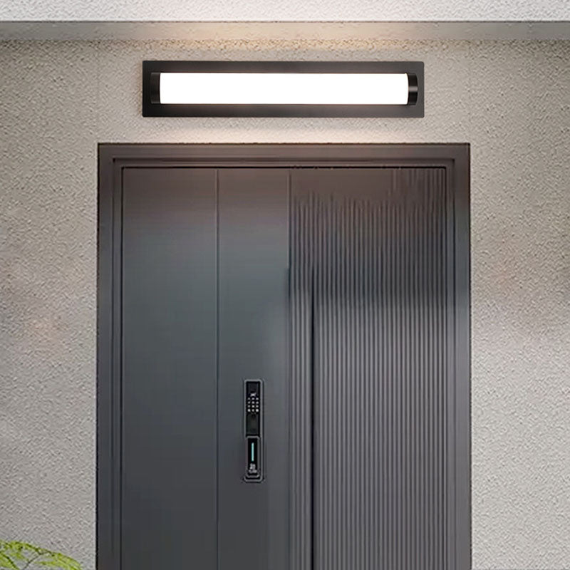 Aplique de pared LED de hierro acrílico con base rectangular cilíndrica larga escandinava contemporánea para patio exterior 