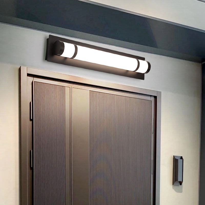 Aplique de pared LED de hierro acrílico con base rectangular cilíndrica larga escandinava contemporánea para patio exterior 