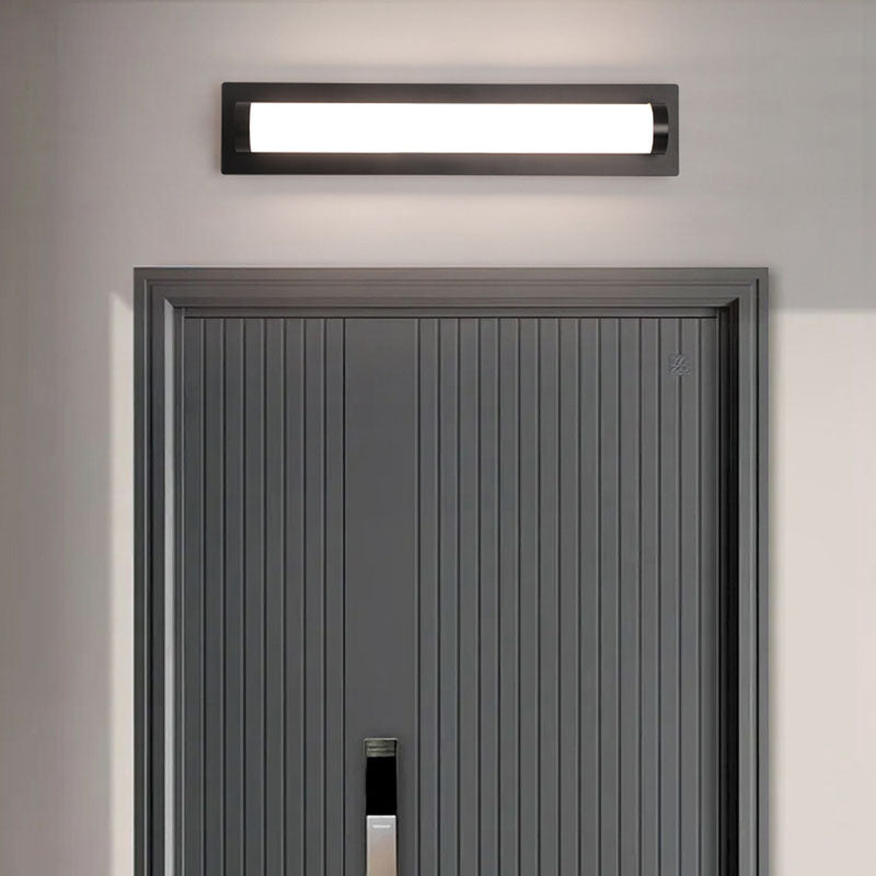 Aplique de pared LED de hierro acrílico con base rectangular cilíndrica larga escandinava contemporánea para patio exterior 