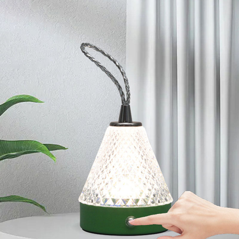 Moderne minimalistische runde Tischlampe aus Metall und Acryl mit LED für das Schlafzimmer 