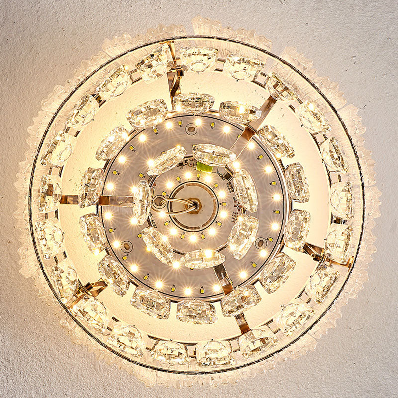 Modern Luxury Cylinder Multi-Layer Rectangle Hardware Crystal LED Semi-Flush Mount Ceiling Light For Living Room