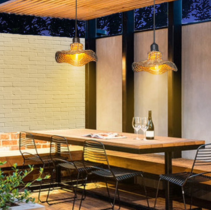 Lámpara colgante de 1 luz de ratán PE impermeable vintage tradicional con hoja de loto para patio exterior 