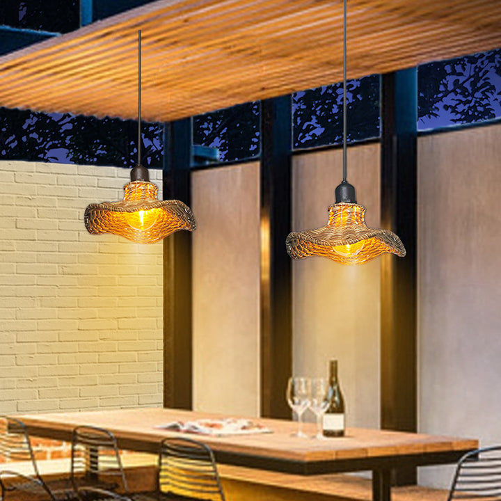 Lámpara colgante de 1 luz de ratán PE impermeable vintage tradicional con hoja de loto para patio exterior 
