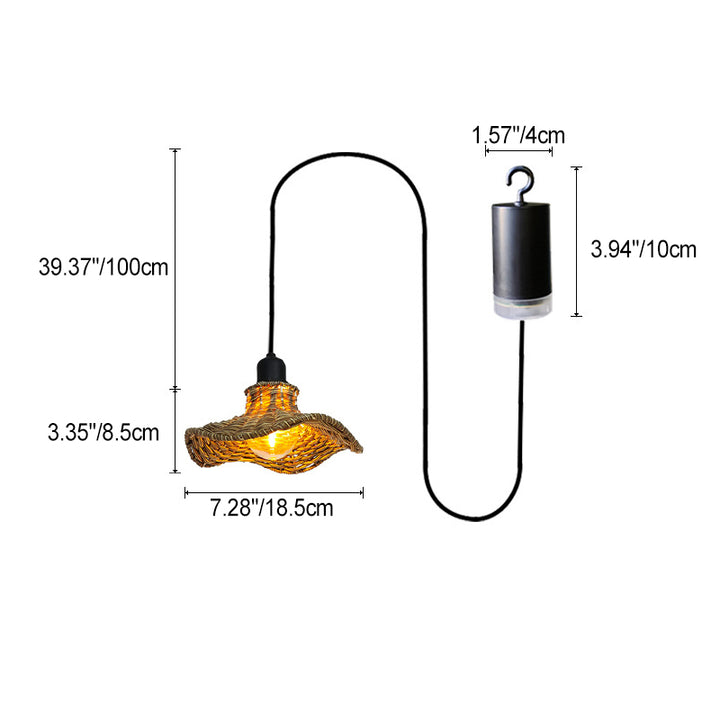 Lámpara colgante de 1 luz de ratán PE impermeable vintage tradicional con hoja de loto para patio exterior 