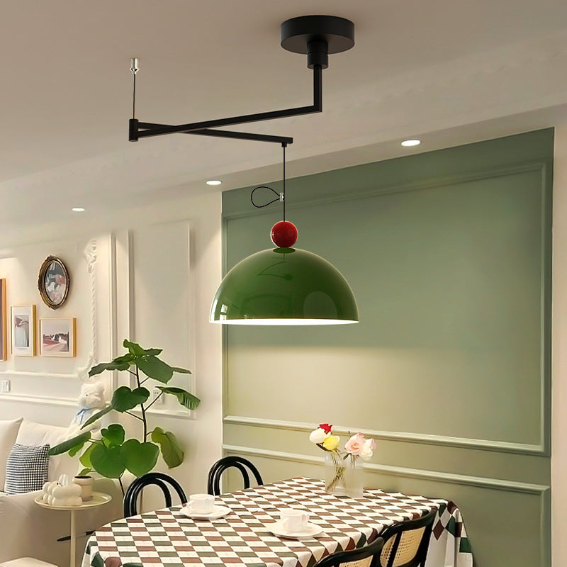 Lámpara colgante LED de bola semicircular contemporánea escandinava de hierro largo para sala de estar 