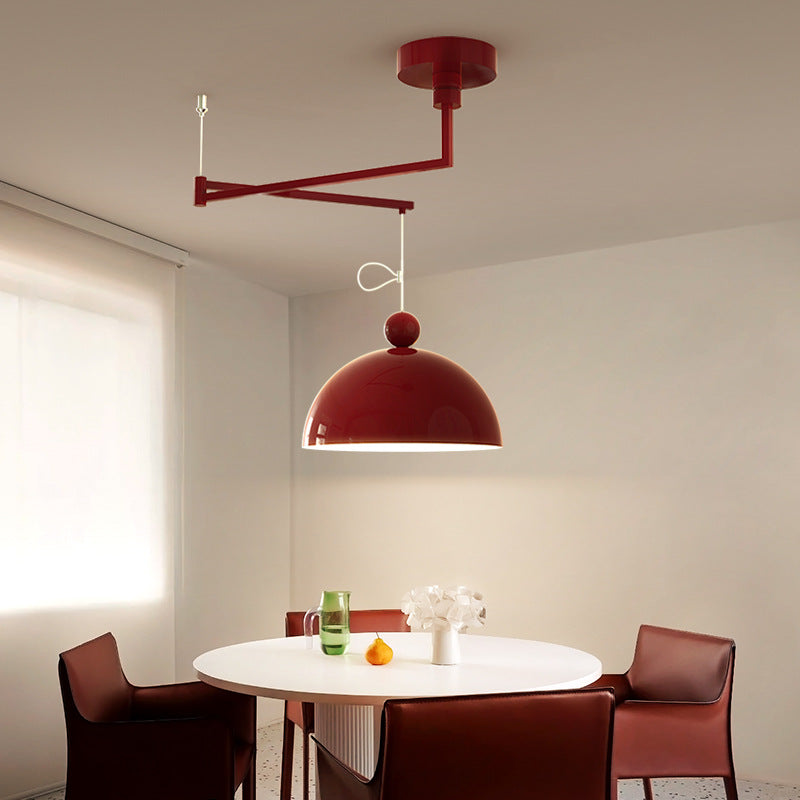 Lámpara colgante LED de bola semicircular contemporánea escandinava de hierro largo para sala de estar 