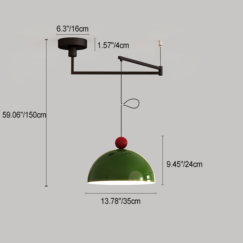 Lámpara colgante LED de bola semicircular contemporánea escandinava de hierro largo para sala de estar 