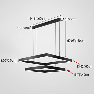 Lámpara colgante LED contemporánea escandinava cuadrada rectangular de doble nivel de hierro, aluminio y acrílico para sala de estar 