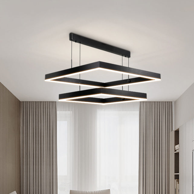 Lámpara colgante LED contemporánea escandinava cuadrada rectangular de doble nivel de hierro, aluminio y acrílico para sala de estar 