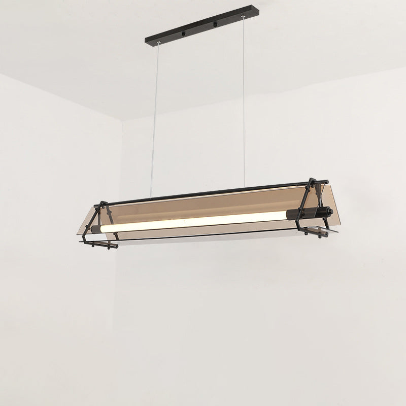 Lustre à LED en verre avec matériel triangulaire rectangulaire minimaliste moderne pour salle à manger 