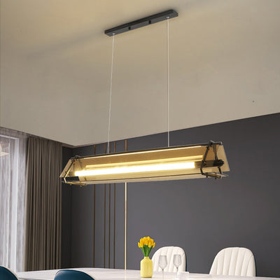 Lustre à LED en verre avec matériel triangulaire rectangulaire minimaliste moderne pour salle à manger 