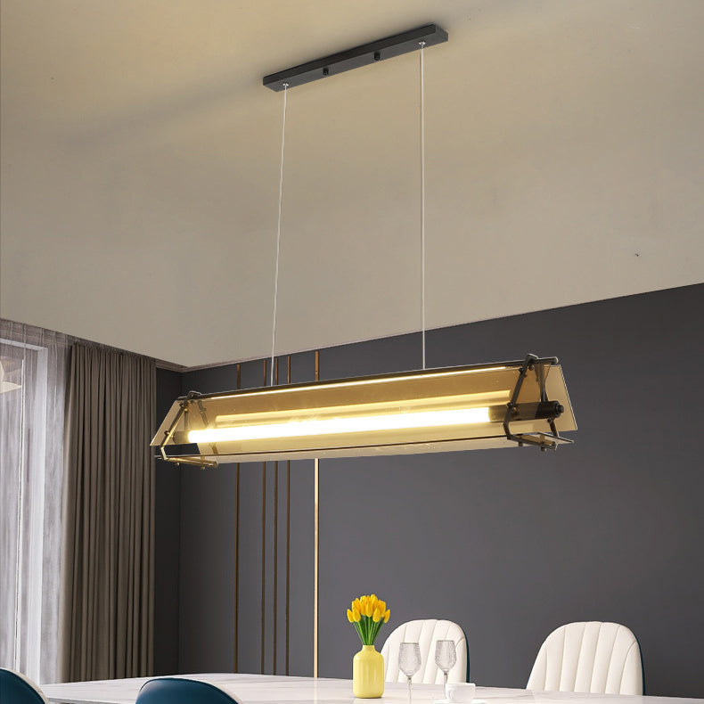 Lustre à LED en verre avec matériel triangulaire rectangulaire minimaliste moderne pour salle à manger 