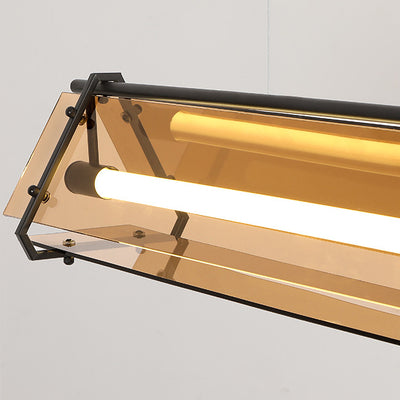 Lustre à LED en verre avec matériel triangulaire rectangulaire minimaliste moderne pour salle à manger 
