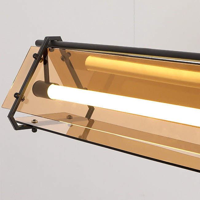 Lustre à LED en verre avec matériel triangulaire rectangulaire minimaliste moderne pour salle à manger 