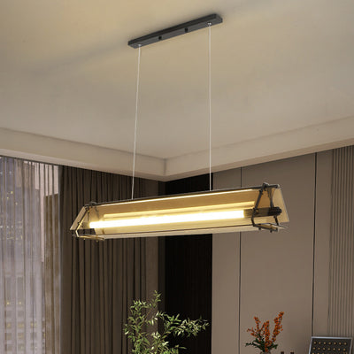 Lustre à LED en verre avec matériel triangulaire rectangulaire minimaliste moderne pour salle à manger 