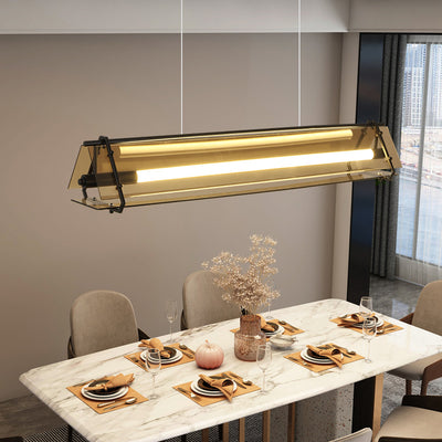 Lustre à LED en verre avec matériel triangulaire rectangulaire minimaliste moderne pour salle à manger 
