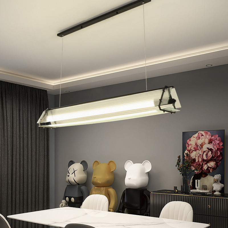 Luz colgante LED de vidrio con hardware minimalista moderno de triángulo y rectángulo para comedor 