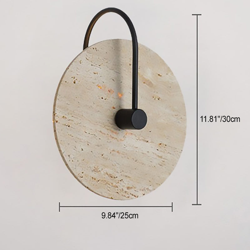 Traditional Vintage Round Curved Yellow Travertine Iron 1-Light Wall Sconce Lamp For Bedroom
