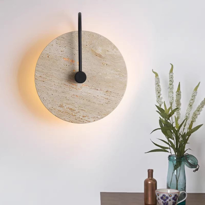 Traditional Vintage Round Curved Yellow Travertine Iron 1-Light Wall Sconce Lamp For Bedroom