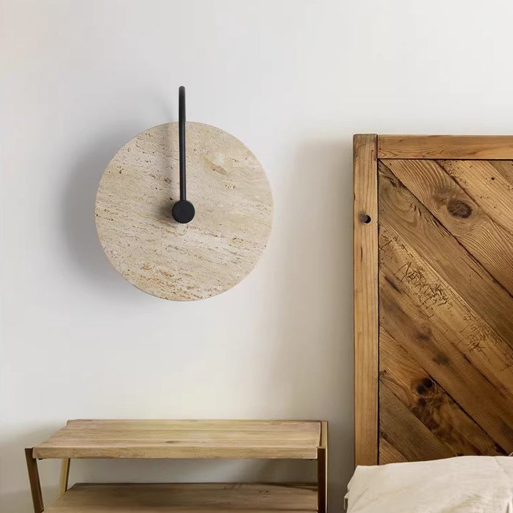 Traditional Vintage Round Curved Yellow Travertine Iron 1-Light Wall Sconce Lamp For Bedroom