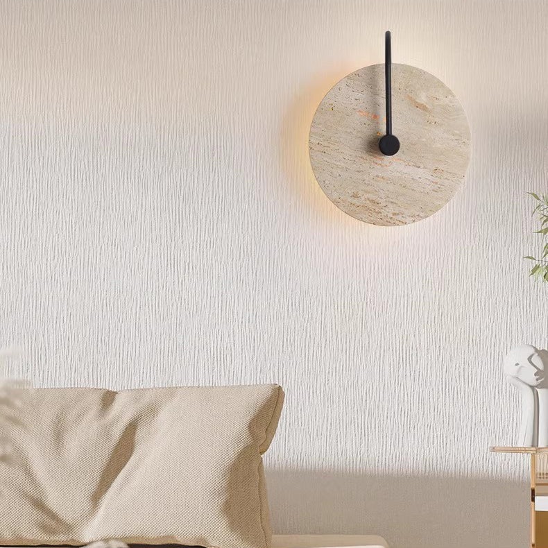 Traditional Vintage Round Curved Yellow Travertine Iron 1-Light Wall Sconce Lamp For Bedroom