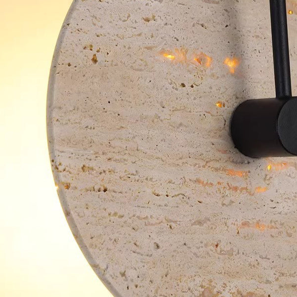 Traditional Vintage Round Curved Yellow Travertine Iron 1-Light Wall Sconce Lamp For Bedroom