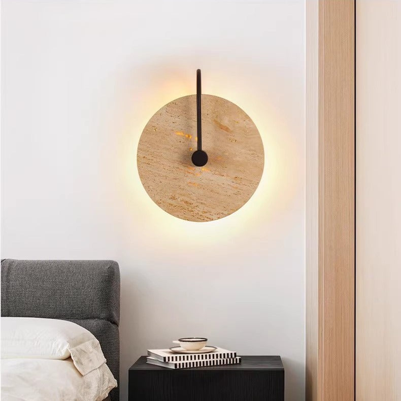 Traditional Vintage Round Curved Yellow Travertine Iron 1-Light Wall Sconce Lamp For Bedroom