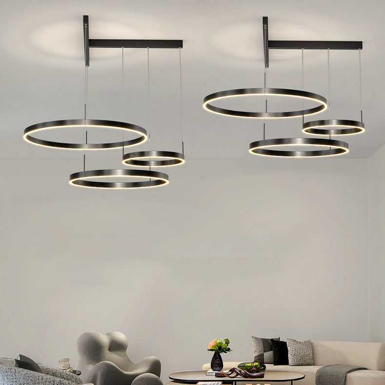 ضوء قلادة LED من الألمنيوم والأكريليك متعدد الطبقات بتصميم مستدير عصري من الدول الاسكندنافية لغرفة المعيشة 